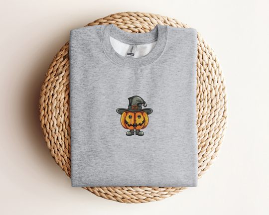 Discover Pumpkin Halloween Embroidered Sweatshirt, Pumpkin Fall Crewneck