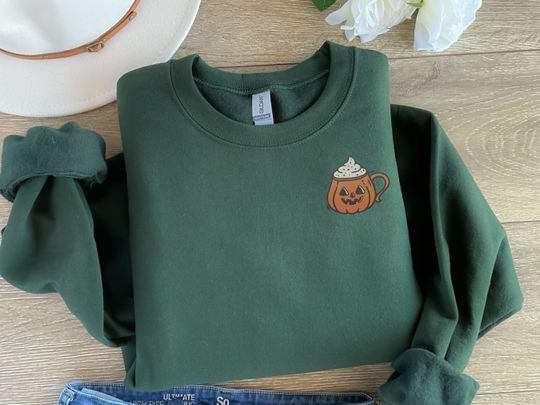Discover Embroidered Halloween Sweatshirt, Embroidered Pumpkin Crewneck