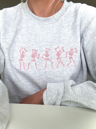 Discover Dancing Skeletons Embroidered Sweatshirt, Tie dye Dancing Skeletons, Halloween Sweatshirt