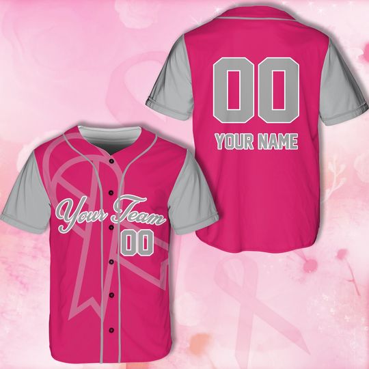 Discover Personalized Name Baseball Jersey For Breast Cancer Month, Breast Cancer Warrior Support Jersey