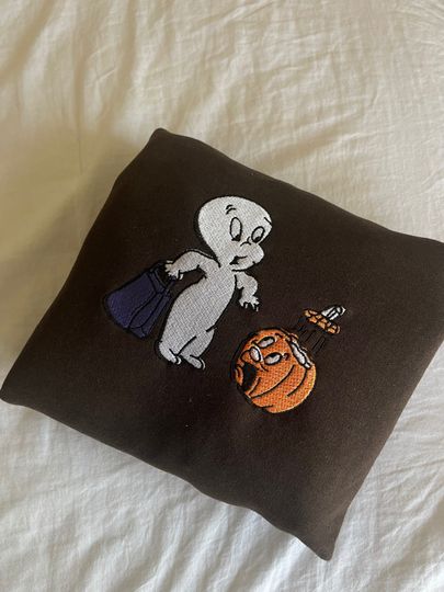 Discover Friendly Ghost Embroidered Halloween crewneck sweater