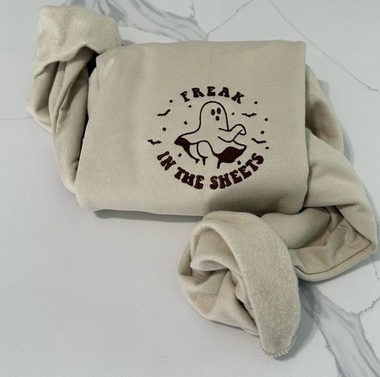 Discover Embroidered Freak In The Sheets, Funny Halloween Sweatshirt