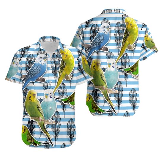 Discover Parrot Parakeet Blue And White Stripe -Hawaiian Shirt