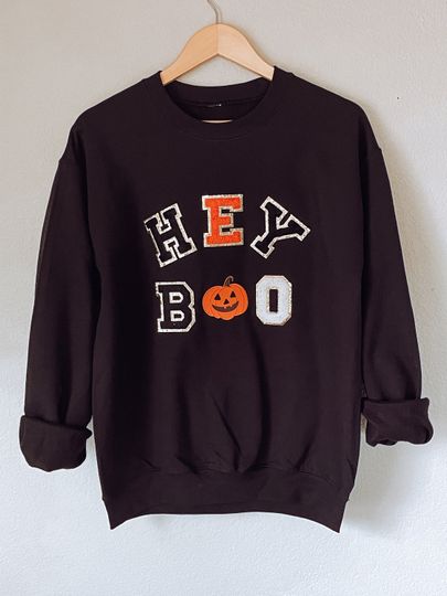 Discover Hey Boo Halloween Chenille Patch sweatshirt