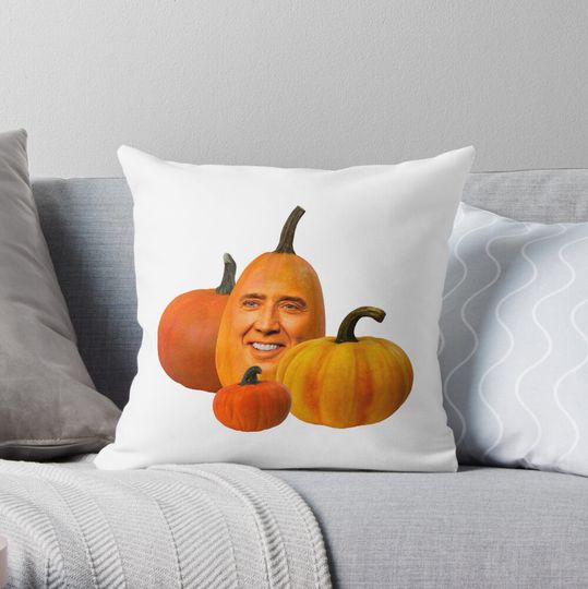 Discover Nic Cage pumpkin patch Throw Pillow