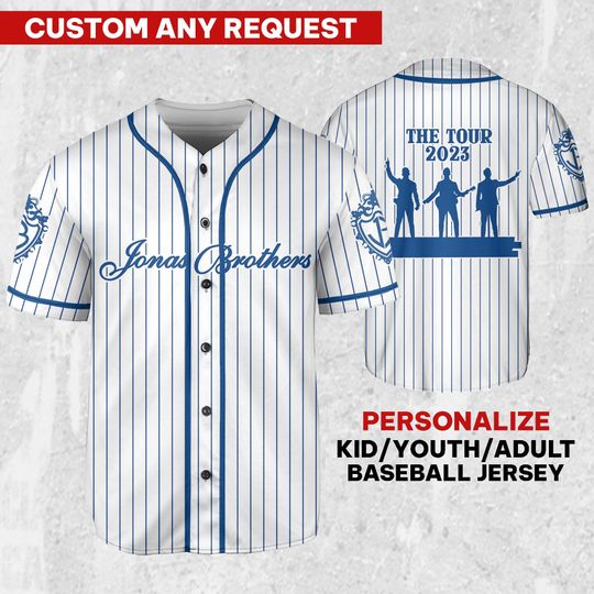 Discover Jonas Brothers The Tour 2023 Blue And White Style Jersey, Jonas Brothers Baseball Jersey
