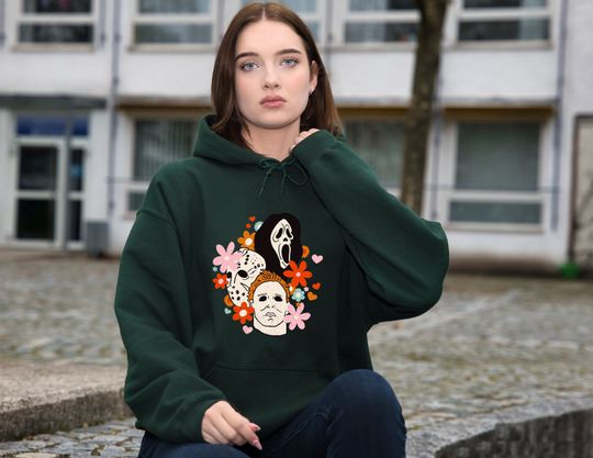 Discover Jason Flowers Hoodie, Cute Halloween Hoodie, Spooky Season Hoodie, Horror Movie Fan Gift