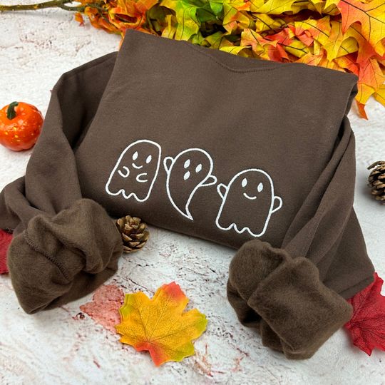Discover Halloween Ghosts Embroidered Sweatshirt, Halloween Embroidered Sweatshirt