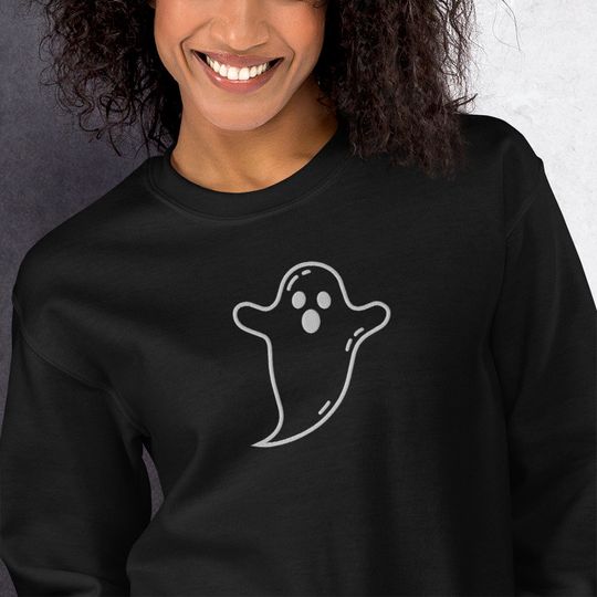 Discover Halloween Ghost Embroidered Sweatshirt, Halloween Embroidered Sweatshirt