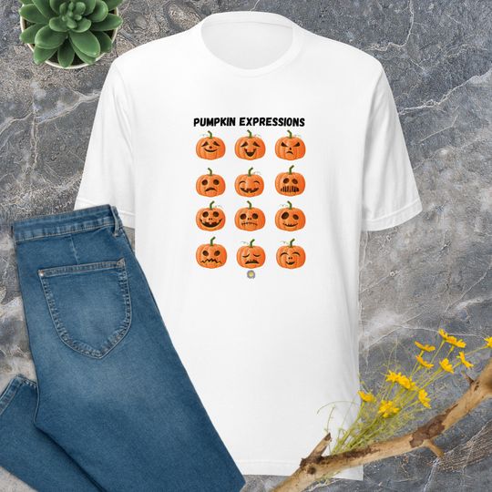 Discover Unisex Halloween T-Shirt Pumpkin Expressions Shirt
