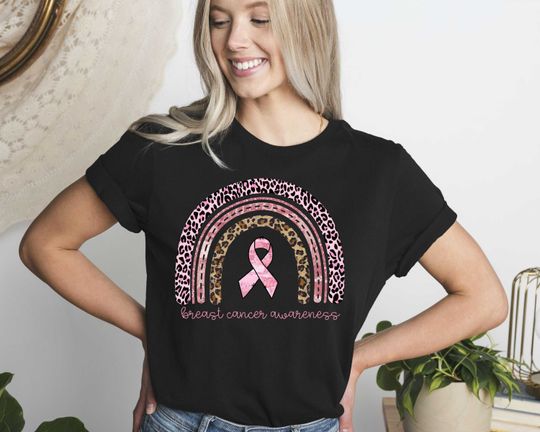Discover Cancer Awareness Gift, Leopard Rainbow Breast Cancer Pink Ribbon Shirt, Cancer Warrior