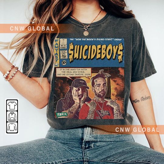 Discover Suicideboys Comic Shirt, 90S Vintage Merch Paris Now The Moon'S Rising Tee