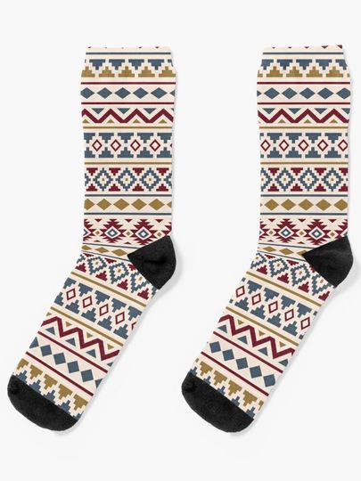Discover Aztec Essence Pattern II Red Blue Gold Cream | Socks