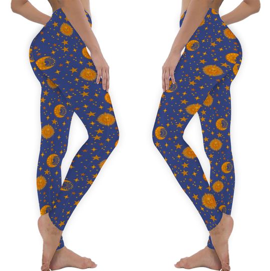 Discover Bohemian 90's Sun and Moon Celestial Pattern Leggings