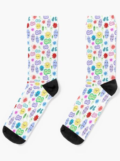 Discover Cute Microbes Bacteria, Virus, Ecoli, MicroBiology Seamless Pattern Sticker Pack. | Socks