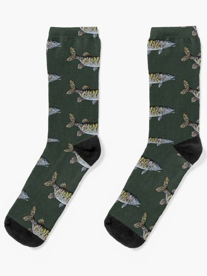 Discover Musky Fish Drawing Dark Green | Socks