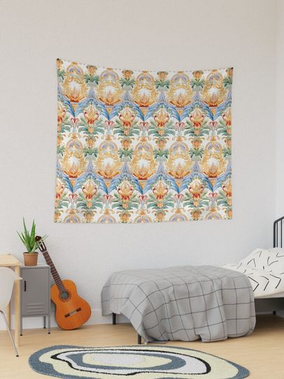 Discover Exquisite Thai Traditional Kanok Watercolor Art for Fashion 8. | Tapestry