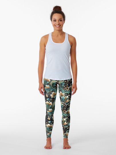 Discover Intricate Art-Deco Sidney Mawson Style Floral Pattern | Leggings