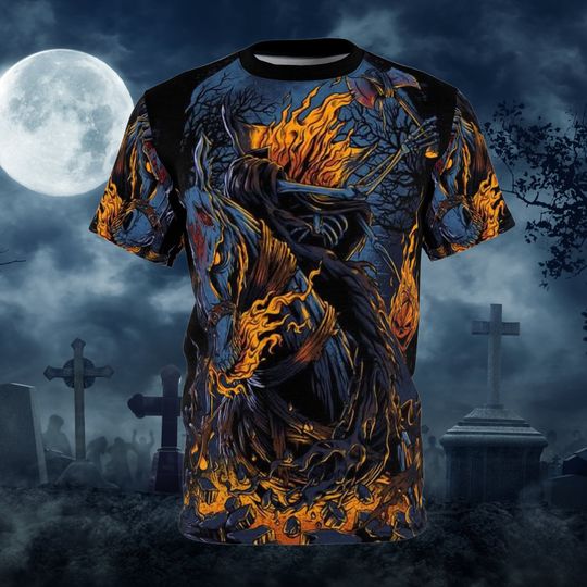 Discover Headless Horseman 3D T-Shirt, Costume Halloween Cosplay 3D T-Shirt, Halloween Costume For Family Group T-Shirt