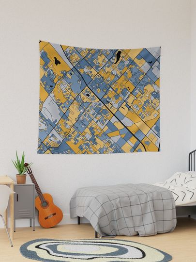 Discover Brampton Map Pattern in Blue & Gold | Tapestry