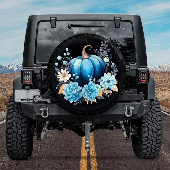 Discover Blue Tire Cover, Blue Pumpkin Tire Cover for Jeep, Backup Camera Hole, Halloween gift
