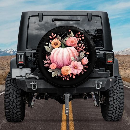 Discover Pink Pumpkin Tire Cover, Fall Tire Cover for Jeep, Backup Camera Hole, Halloween gift