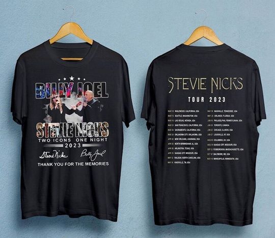 Discover 2023 Billy Joel Stevie Nick Two Icons One Night Shirt, Billy Joel T-shirt