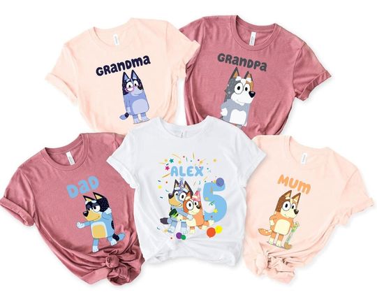 Discover BlueyDad Birthday Kids Family Tshirt, , Custom BlueyDad Character Shirt, BlueyDad Birthday Boys Girls