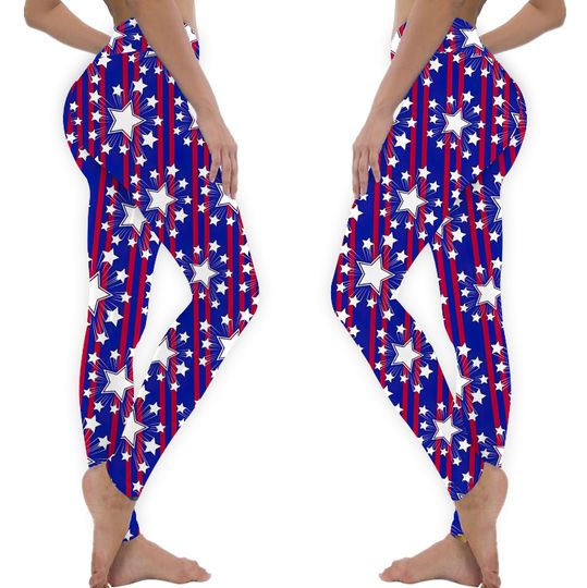 Discover Patriotic Red White and Blue Stars Leggings