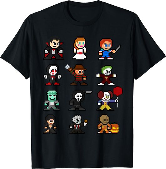 Discover Pixel Art 8-Bit Horror Halloween Scary Character Video Games T-Shirt