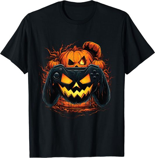 Discover Halloween shirt Jack O Lantern Pumpkin Face Gamer Gaming T-Shirt