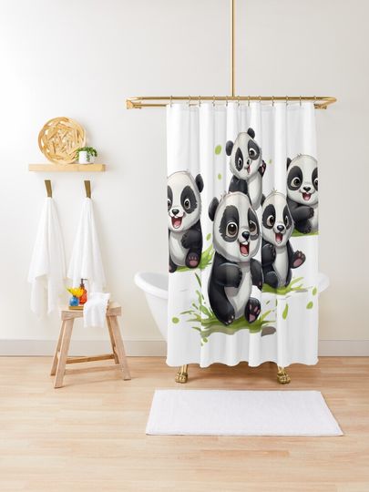 Discover Many cute panda running | Shower Curtain