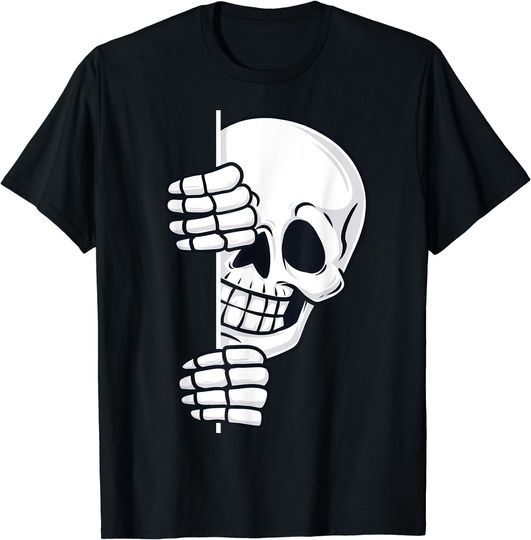 Discover Halloween Peeking Skeleton Scary Boys Girls Kids T-Shirt