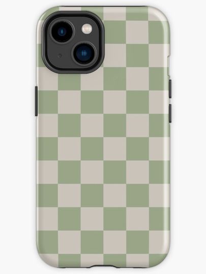 Discover Checkerboard Check Checkered Pattern in Sage Green and Beige | iPhone Case
