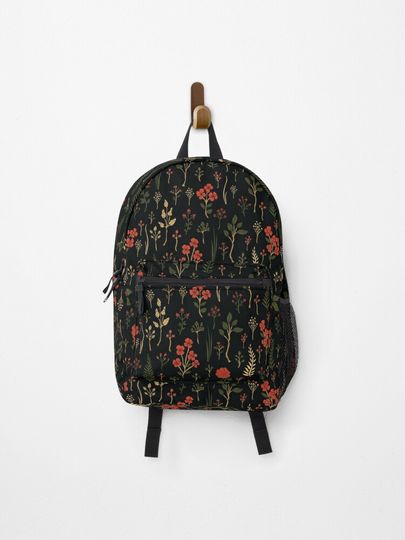 Discover Green, Red-Orange, and Black Floral/Botanical Print | Backpack