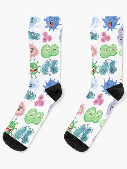 Discover Cute Microbes Bacteria, Virus, Ecoli MicroBiology Seamless Pattern Sticker Pack.  | Socks