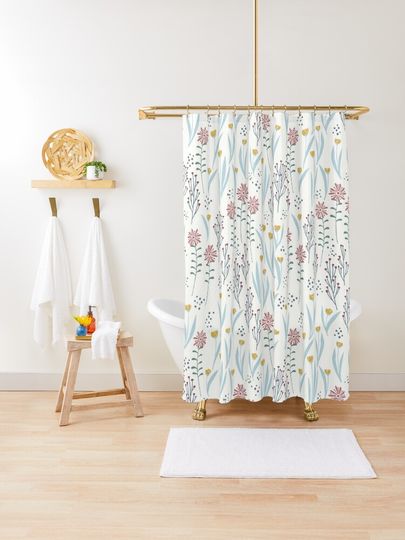 Discover Wildflower Meadow [morning white] | Shower Curtain