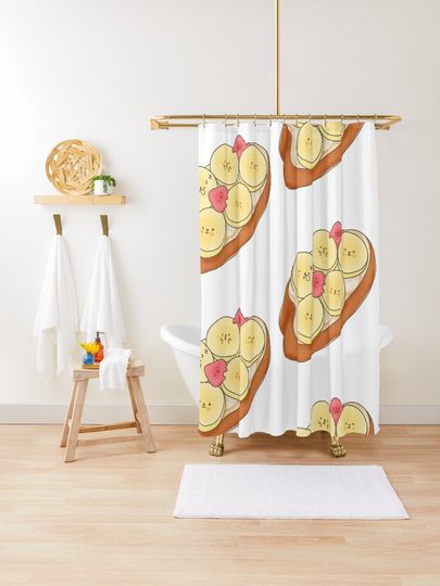 Discover Kawaii Banana and Strawberry Toast | Shower Curtain