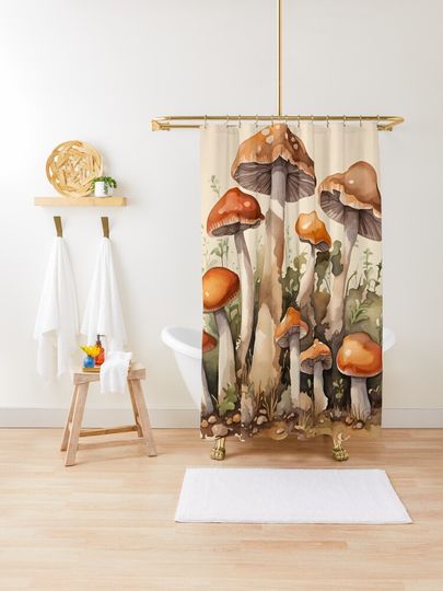 Discover Watercolor Mushrooms | Shower Curtain