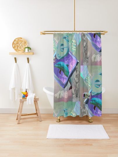 Discover Vaporwave dolphin explores the Internet | Shower Curtain