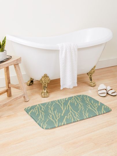 Discover Fall Twigs [green-beige] | Bath Mat