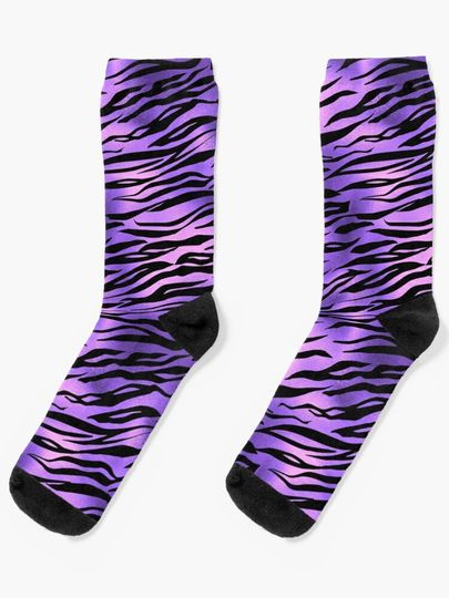 Discover Tiger Stripes Fur Metallic Animal Print Purple | Socks