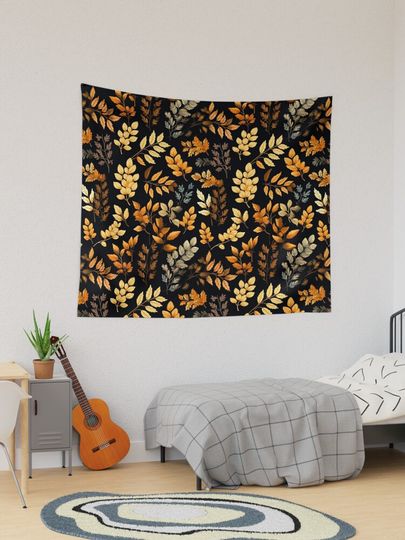 Discover Pretty Leaf Design in Orange, Yellow, and Black | Tapestry
