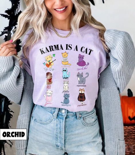 Discover Karma Is A Cat Eras Shirt, Eras Cat Shirt, Midnights Tee