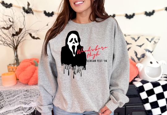 Discover Scream Woodsboro High, Ghostface, Halloween Sweatshirt, Spooky Gift