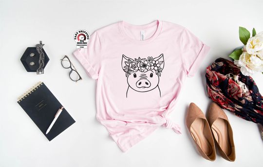 Discover Floral Pig Shirt, Cute Pig Shirt, Floral Crown ,Farm Shirt