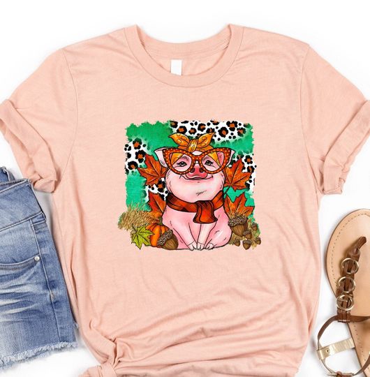 Discover Autumn Fall Pig Tshirt, Cute Pumpkin Shirt, Halloween Piggy Shirt