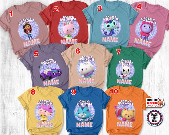 Discover Gabby Doll House Shirt,Family Matching Tee,Doll Birthday Party Shirt, Group Characters Shirt, Gabby Cartoon Character Shirt