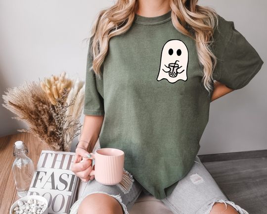 Discover Little Ghost Ice Coffee  Shirt, Halloween Cute Boo Ghost Shirt, Halloween Shirt