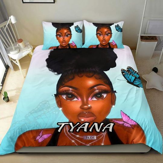 Discover Personalized Name African American Black Girl Bedding Set